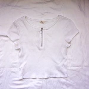 White Zipper Crop Top